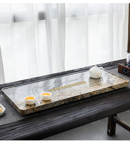 Black Grey Gold Stone Tea Tray for Gongfu Brewing