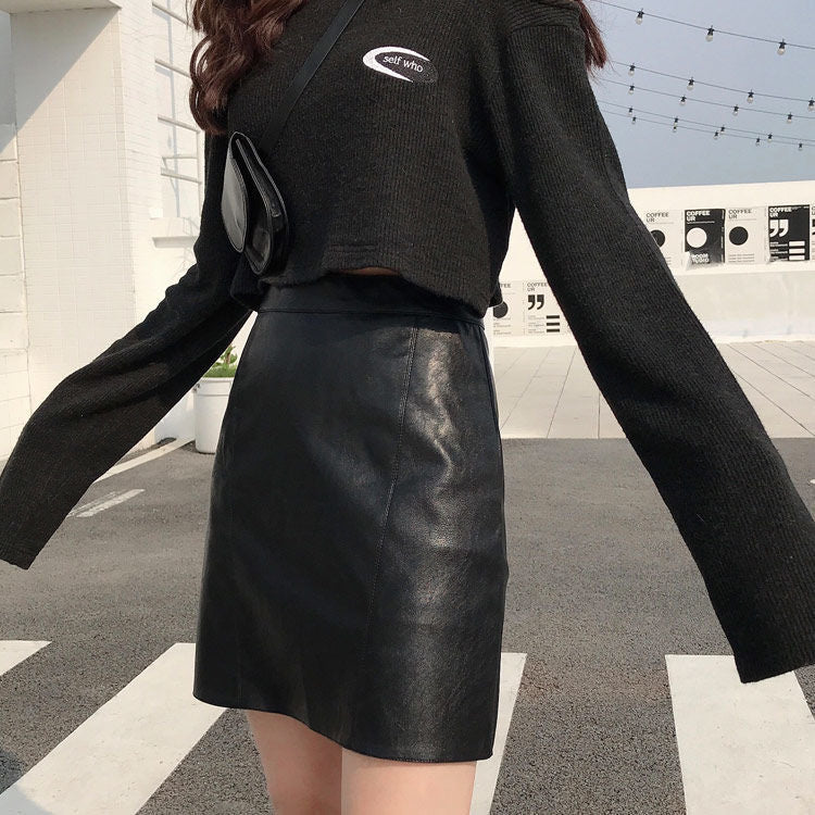High Waist Black Faux Leather Mini Skirt for Women
