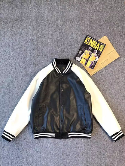 Men Genuine Leather Varsity Jacket Bomber