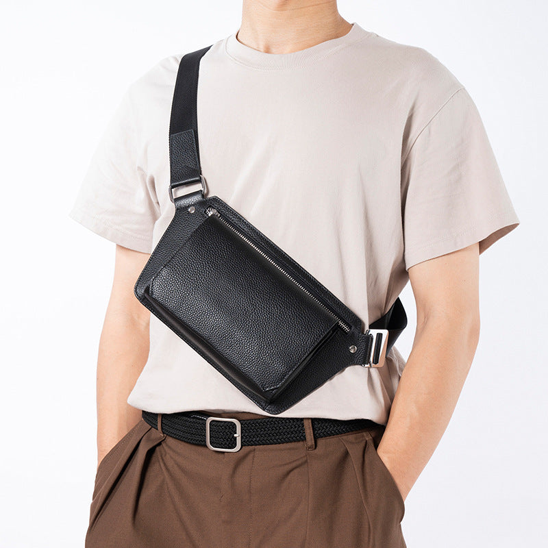 Men's Small Leather Chest Bag with Strap