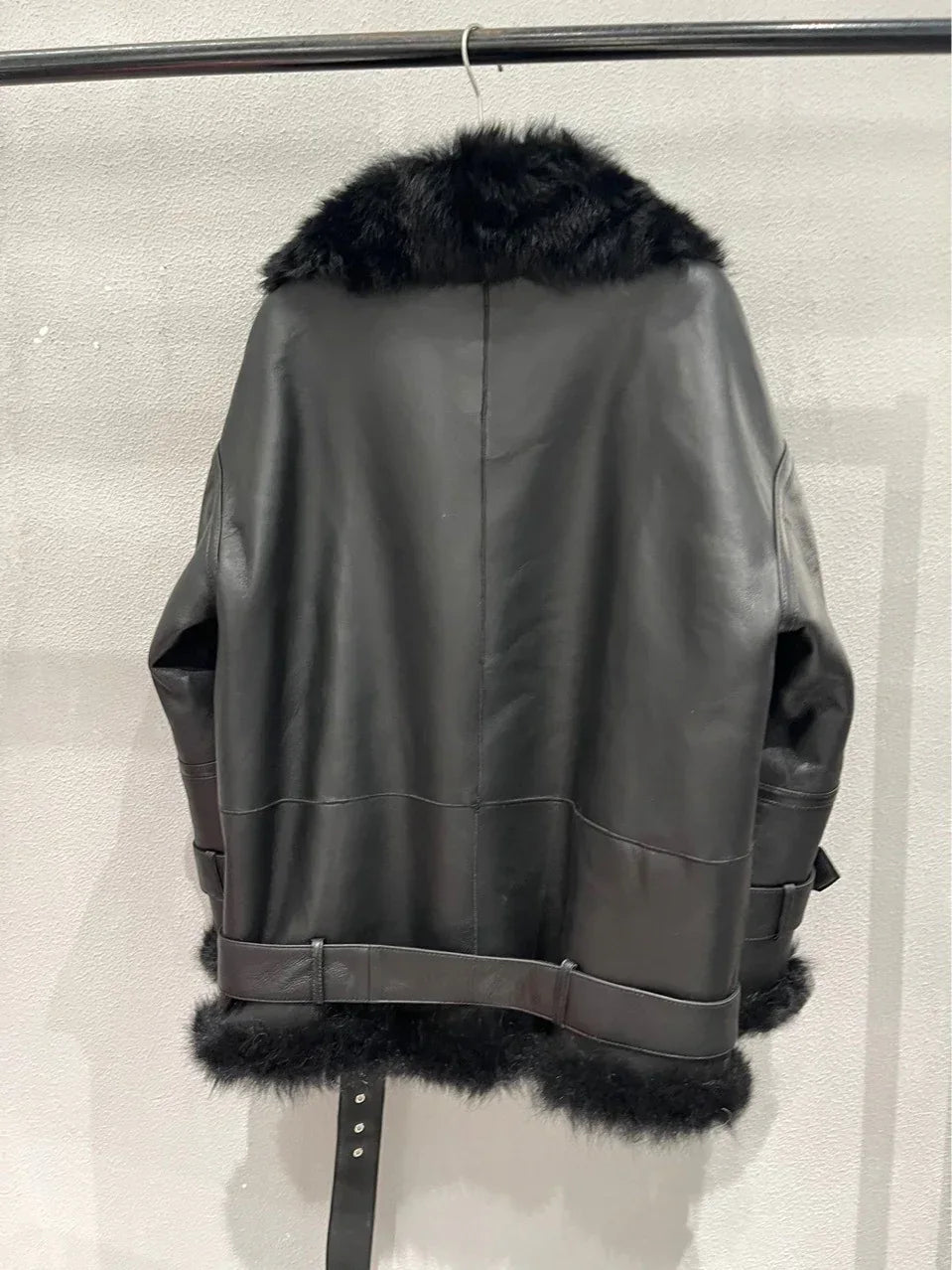 Women Leather Jacket with Real Fur Lining Moto Bomber Style