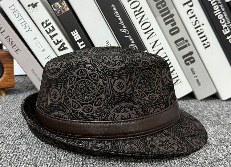 Leather jazz hat with hand-embossed design