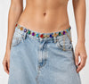 Women's Multicolor Stone Waist Chain with Oval Links