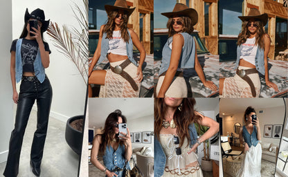 Women's Denim Sleeveless Vest Flap Pocket