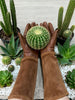 Leather gardening gloves with suede arm cuffs