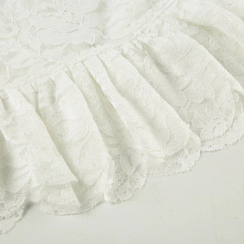 retro lace square-neck long sleeve top