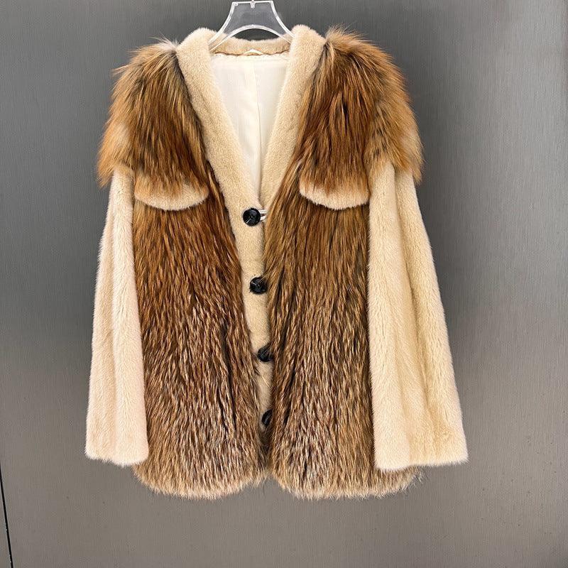 IN STOCK Women’s Mink and Real Fox Fur Coat Winter Jacket