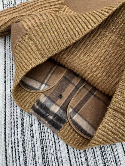 Women’s Wool Knit Patchwork Jacket with Ribbed Sleeves