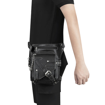 Faux Leather Waist Bag with Thigh Strap and Chain