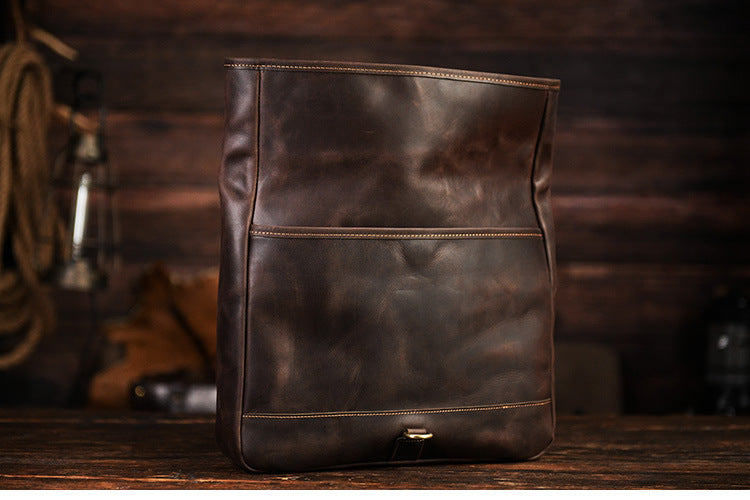 Men’s Crazy Horse Cowhide Leather Motorcycle Messenger Bag