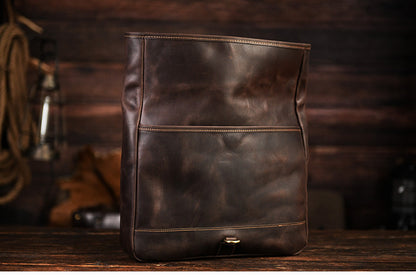 Men’s Crazy Horse Cowhide Leather Motorcycle Messenger Bag