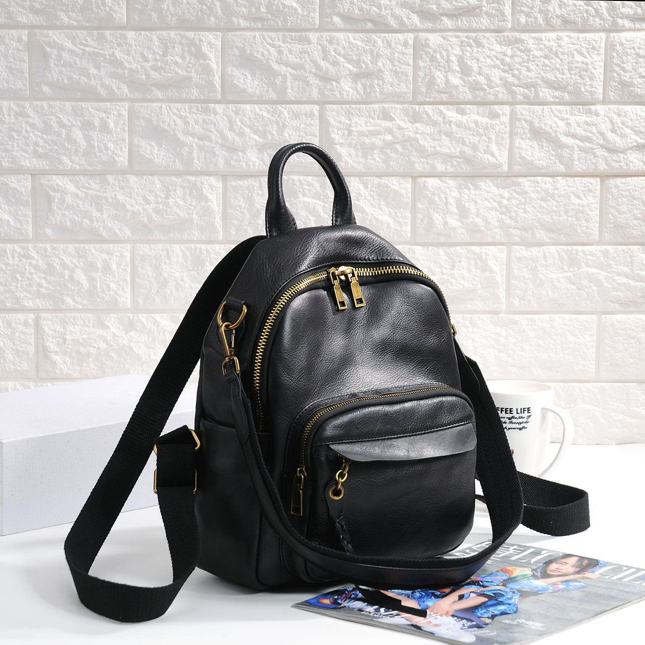 Real leather backpack for women