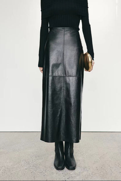 High Waisted Leather Maxi Skirt