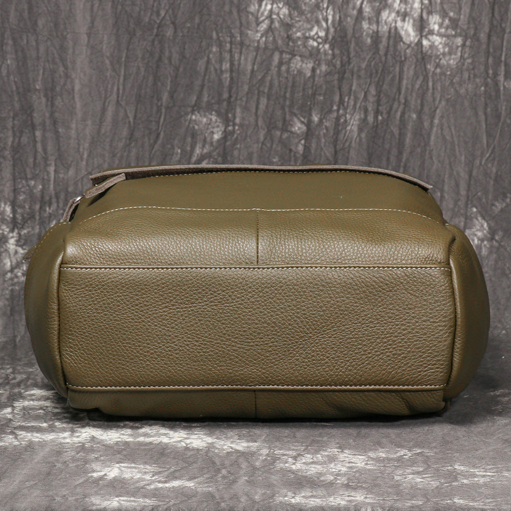 Genuine Leather Backpack Army Green 15 Inch Laptop