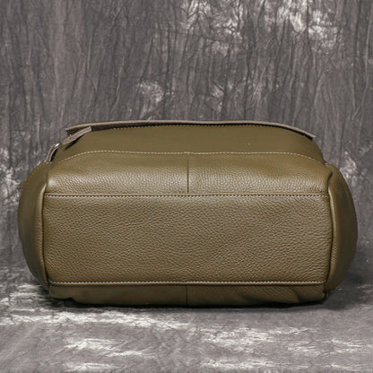 Genuine Leather Backpack Army Green 15 Inch Laptop