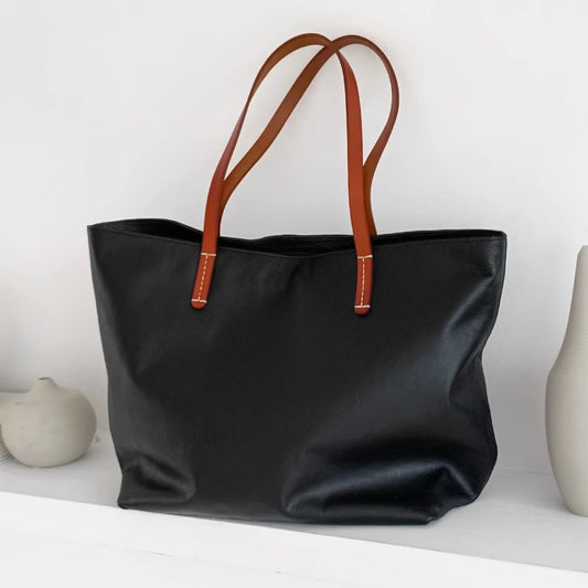 Women’s Genuine Leather Tote Bag With Contrast Handles