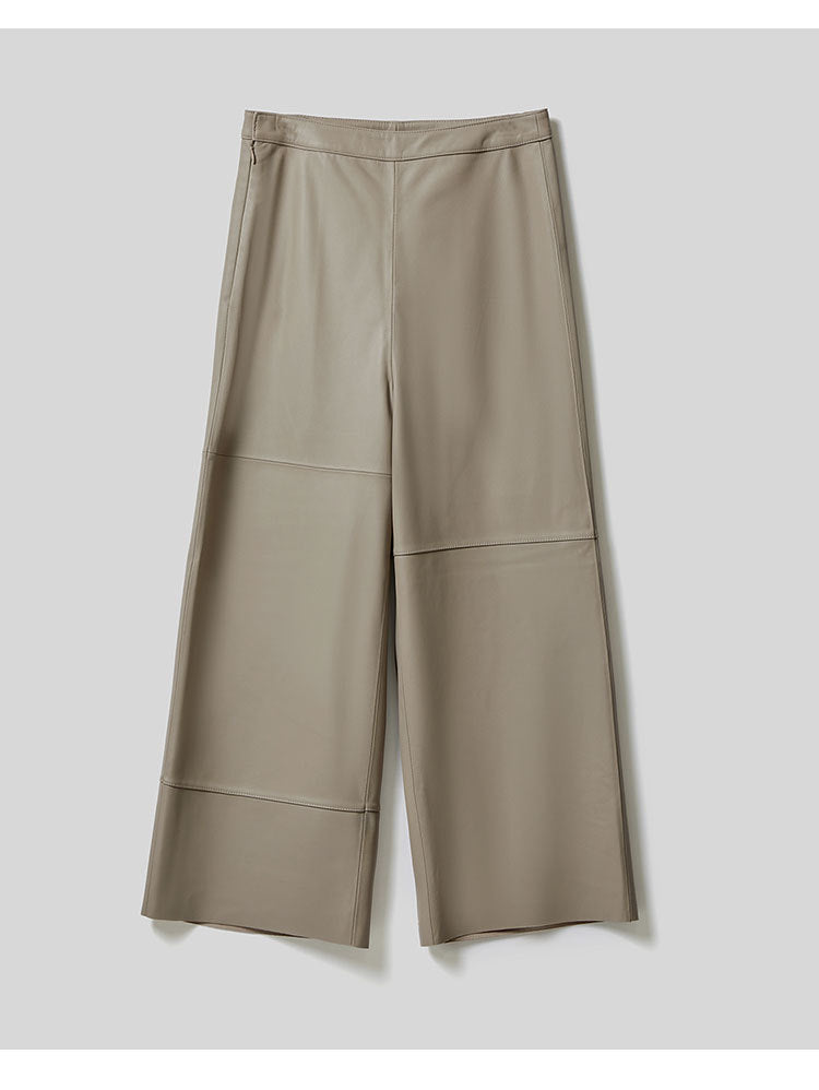 Irregular Cut Leather Wide Leg Pants for Women Cropped Straight Fit