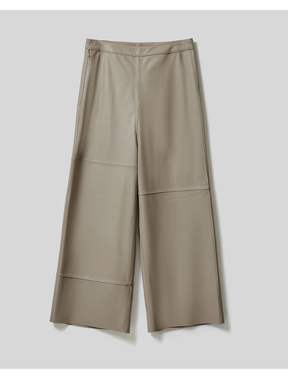 Irregular Cut Leather Wide Leg Pants for Women Cropped Straight Fit