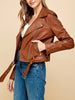 Women PU Cropped Leather Biker Jacket