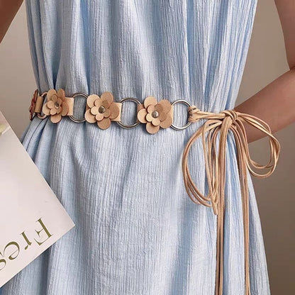 Women’s Floral Tie Waist Belt with Metal Rings