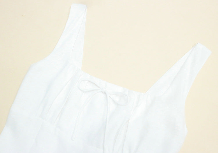 White linen a line midi sundress square neck summer