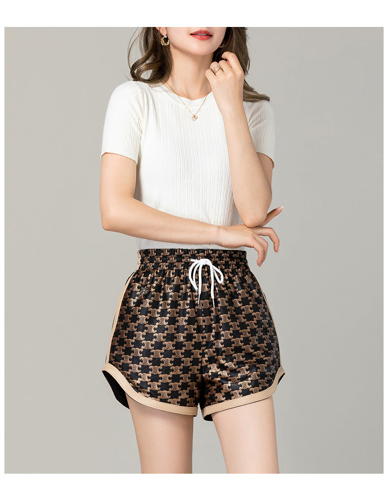 Women’s Leather Shorts Wide-Leg High Waist with Side Pockets