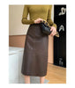 High waisted genuine leather midi skirt