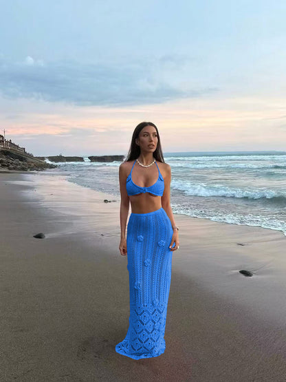 Pink Crochet Bikini & Floral Knit Beach Outfit