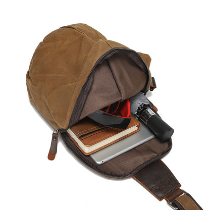 Men’s Oil-Waxed Canvas Sling Bag with Top-Grain Cowhide Leather