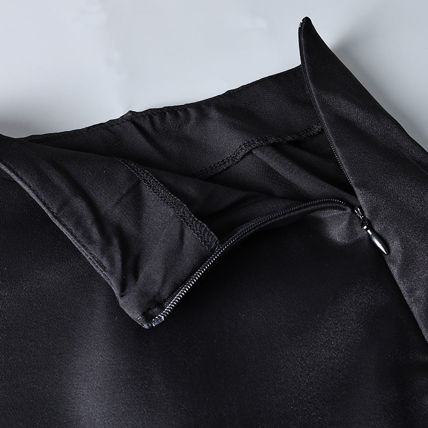 High Waist Sheer Overlay Long Office Skirt