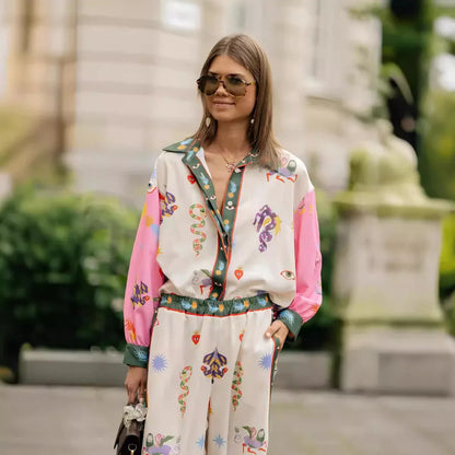 Macaron print linen coastal two piece outfit