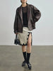 Women Leather Bomber Jacket Oversized Genuine Leather