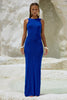 Royal Blue Backless Mermaid Knit Gown Dress