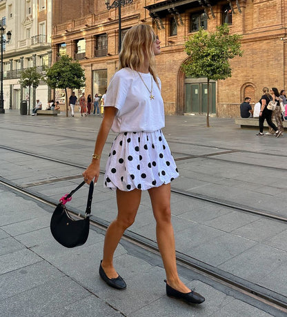 Women Flower Polka Dot Bubble Mini High Skirt