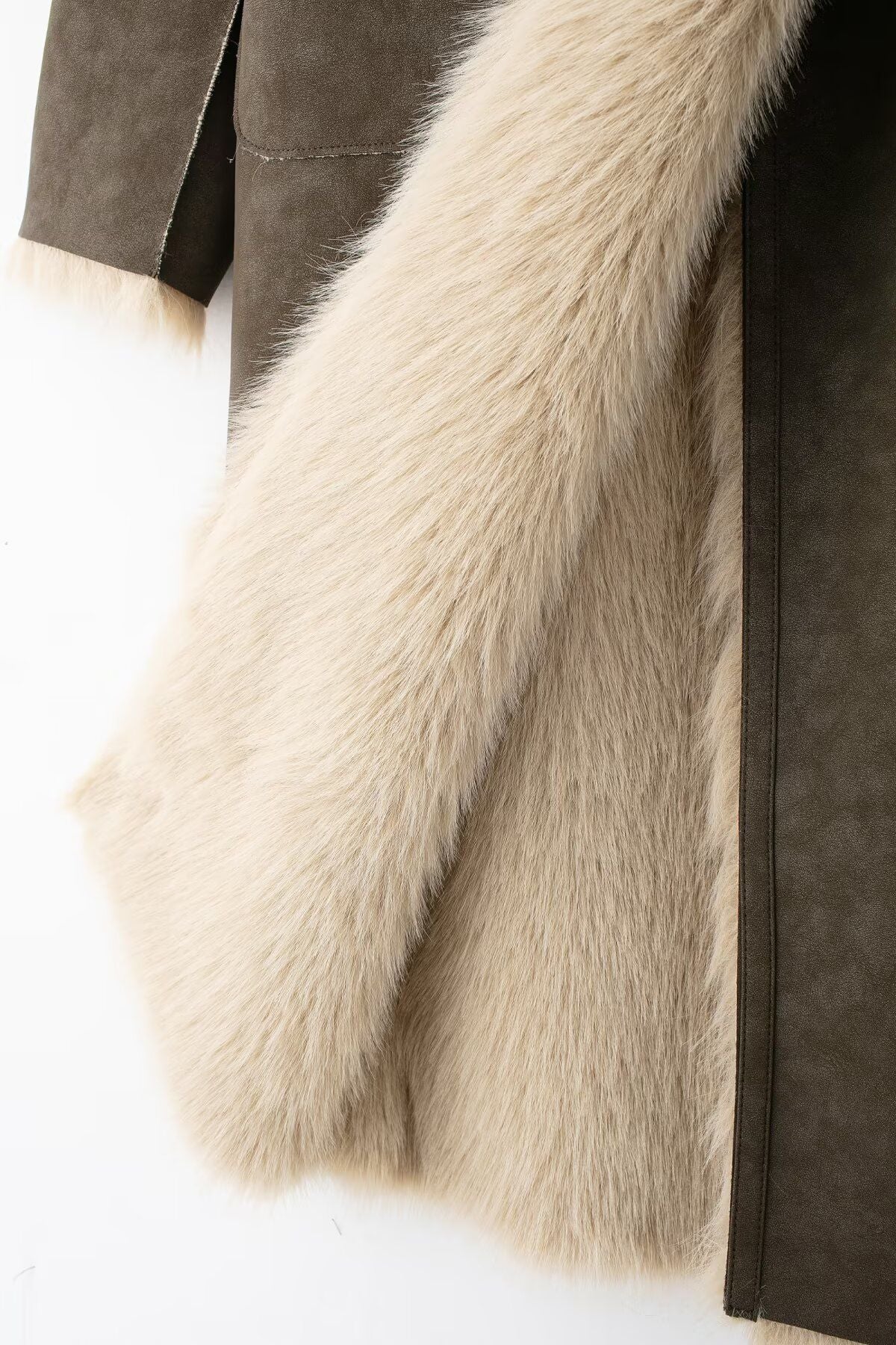 Women Reversible Faux Fur Long Coat Shearling Effect Winter Coat