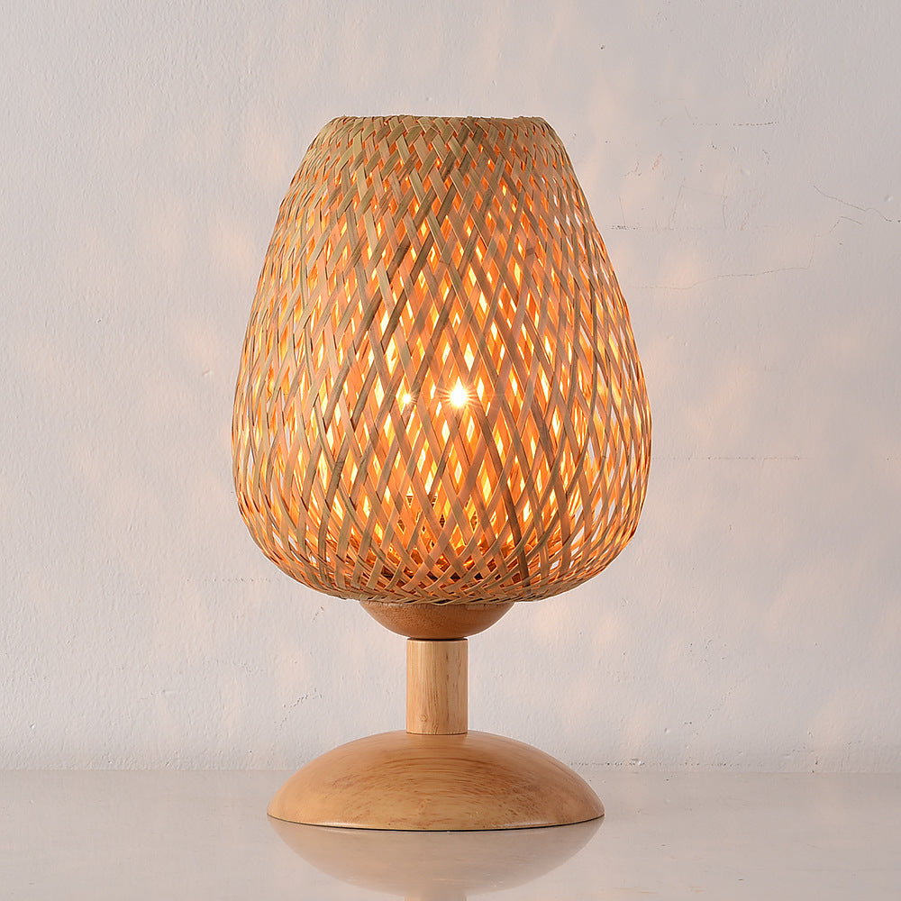 Bamboo Rattan Table Lamp for Bedroom & Side Table