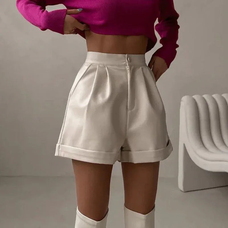 High waist pu leather a line shorts 1 S