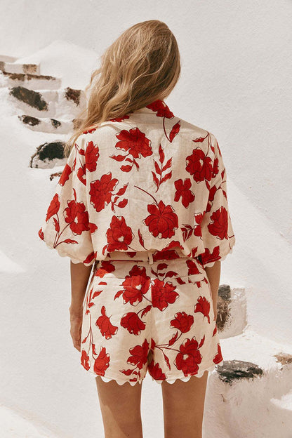 Red floral two piece beach vacation outfit