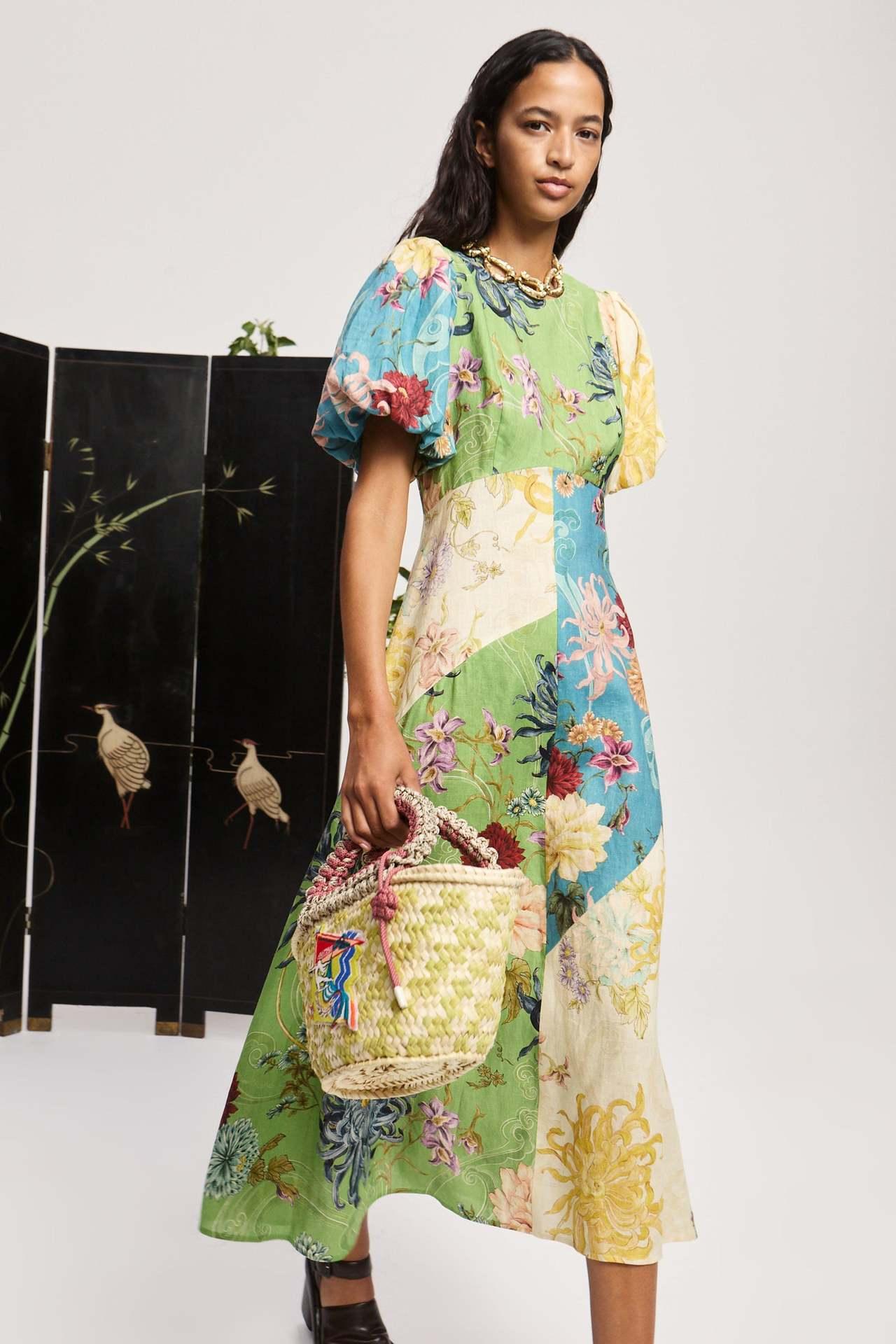 Floral patchwork linen women summer dress