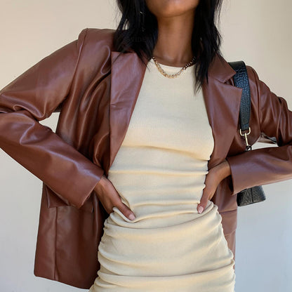 Faux leather blazer jacket for women