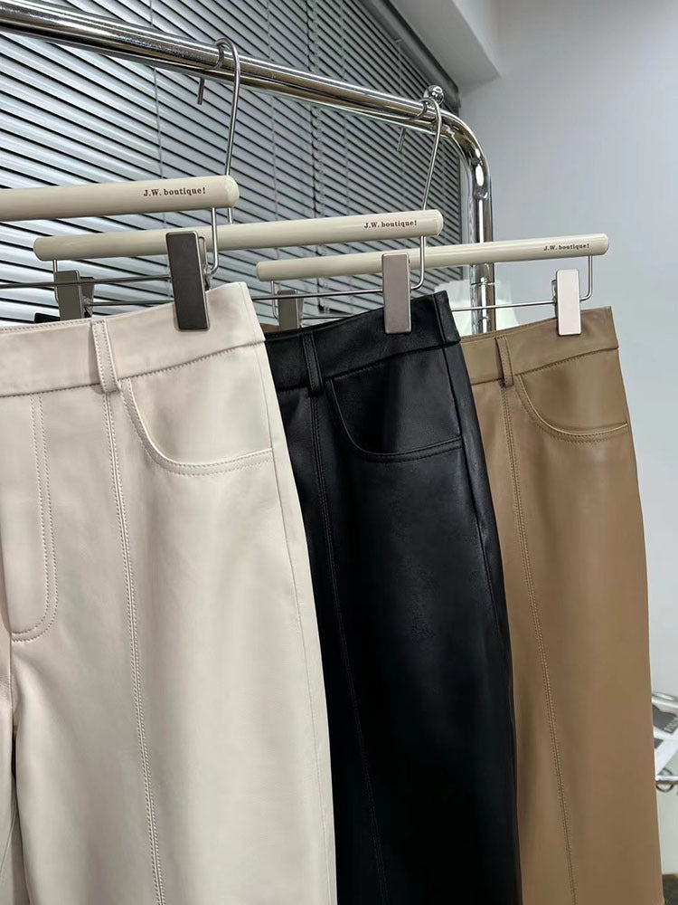 Women Leather Cropped Harem Straight Leg Pants