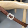 Women Pearl Buckle Split Cowhide Thin Leather Belt