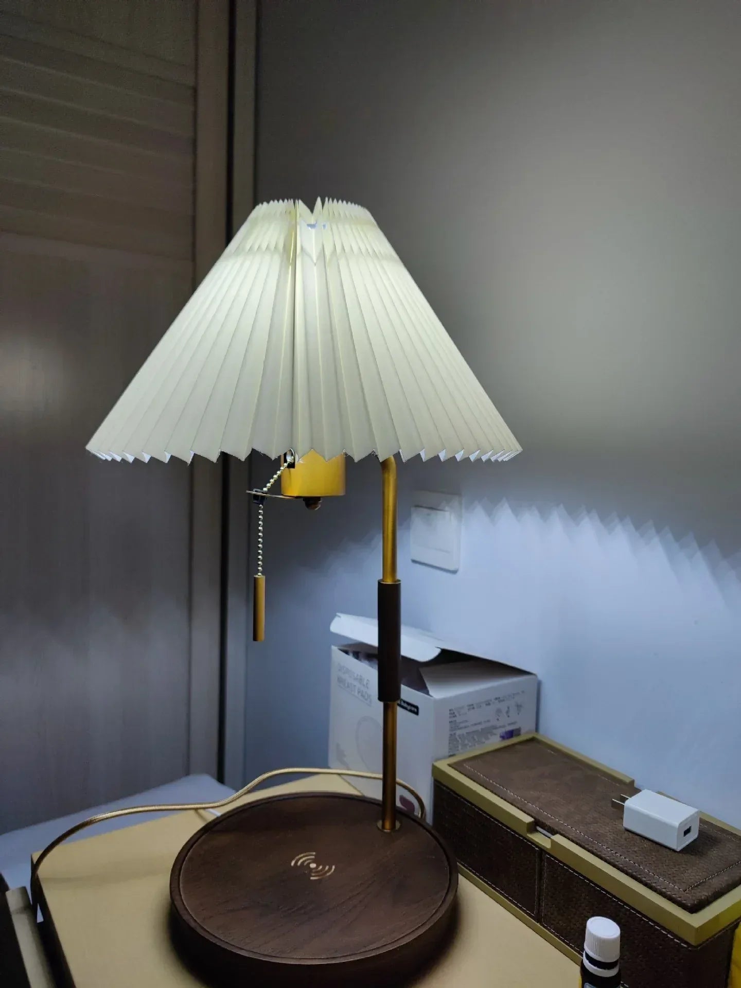 Nordic scandi wooden wireless charging table lamp