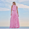 Women’s Lace Embroidered Hollow Two-Piece Midi Skirt Set