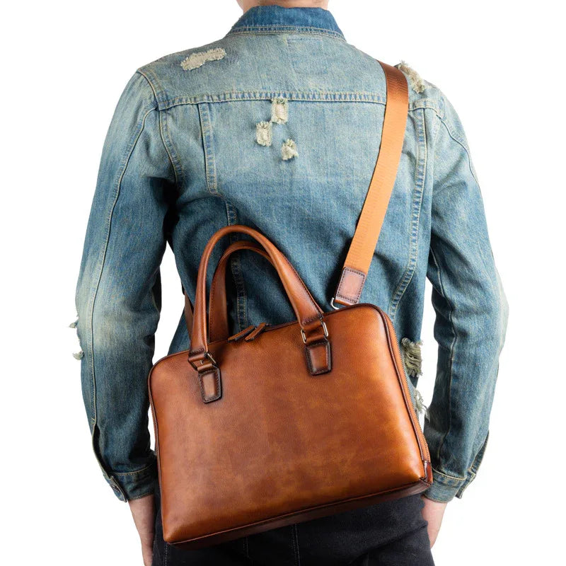 Leather messenger bag for men office travel