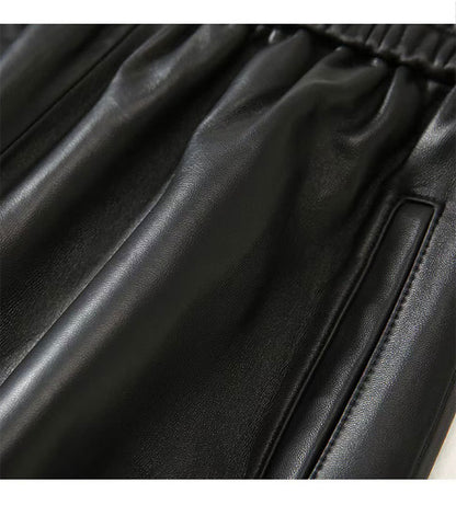 Women’s Leather Trousers High-Waisted Black Wide-Leg Pants