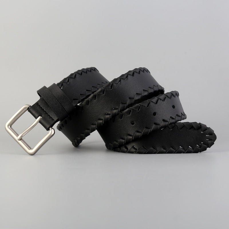 Women’s Braided Leather Belt Genuine Cowhide Silver Buckle
