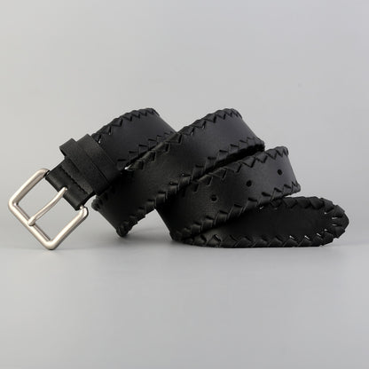 Women’s Braided Leather Belt Genuine Cowhide Silver Buckle