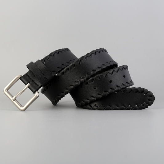 Women’s Braided Leather Belt Genuine Cowhide Silver Buckle