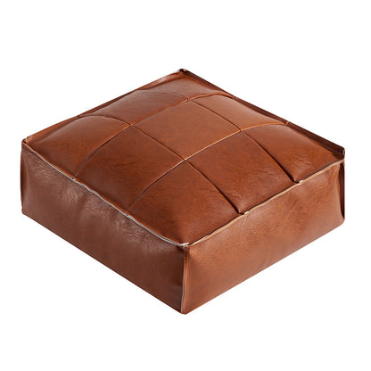 Faux Leather Pouf Ottoman Floor Cushion Cover